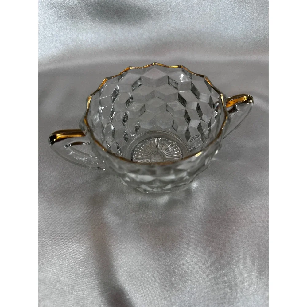 Fostoria‎ American Clear Glass 2 Cream and Sugar Sets Cube Pattern